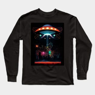 Flying Saucer Over The City UFOs Long Sleeve T-Shirt